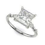 Load image into Gallery viewer, Monique Princess Cut Hidden Halo Side Stones 4 Prong Claw Set Engagement Ring Setting
