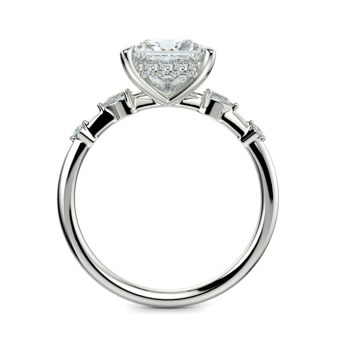 Monique Princess Cut Hidden Halo Side Stones 4 Prong Claw Set Engagement Ring Setting