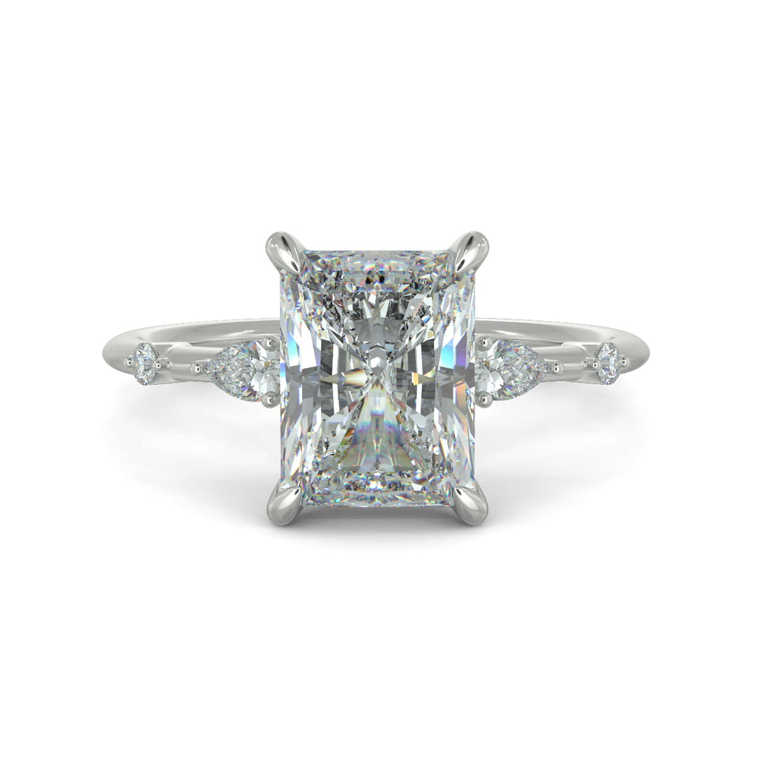 Monique Radiant Cut Hidden Halo Side Stones 4 Prong Claw Set Engagement Ring Setting