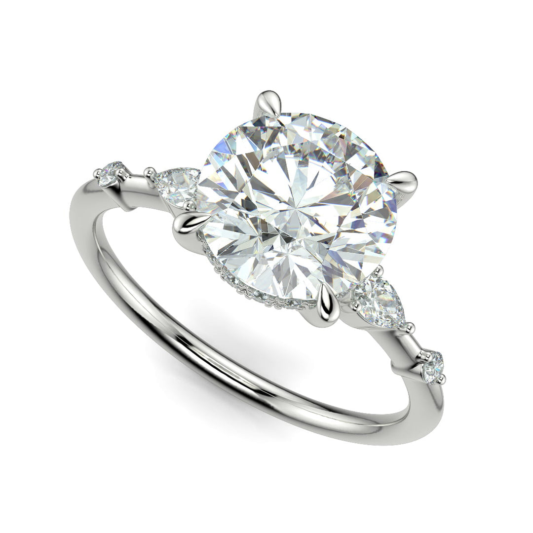 Monique Round Cut Hidden Halo Side Stones 4 Prong Claw Set Engagement Ring Setting