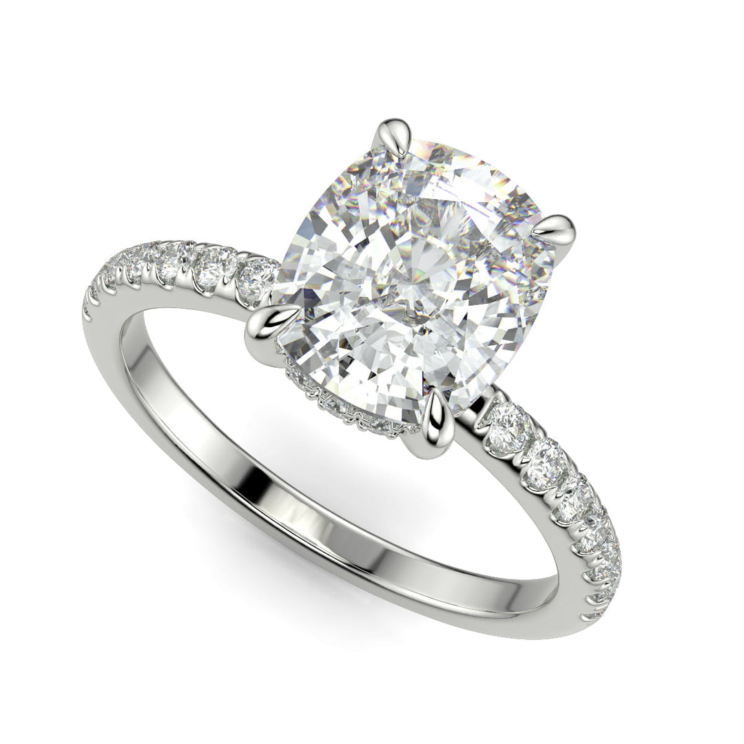 Nicollette Cushion Cut Pave Hidden Halo 4 Prong Claw Set Engagement Ring Setting