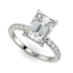 Load image into Gallery viewer, Nicollette Emerald Cut Pave Hidden Halo 4 Prong Claw Set Engagement Ring Setting
