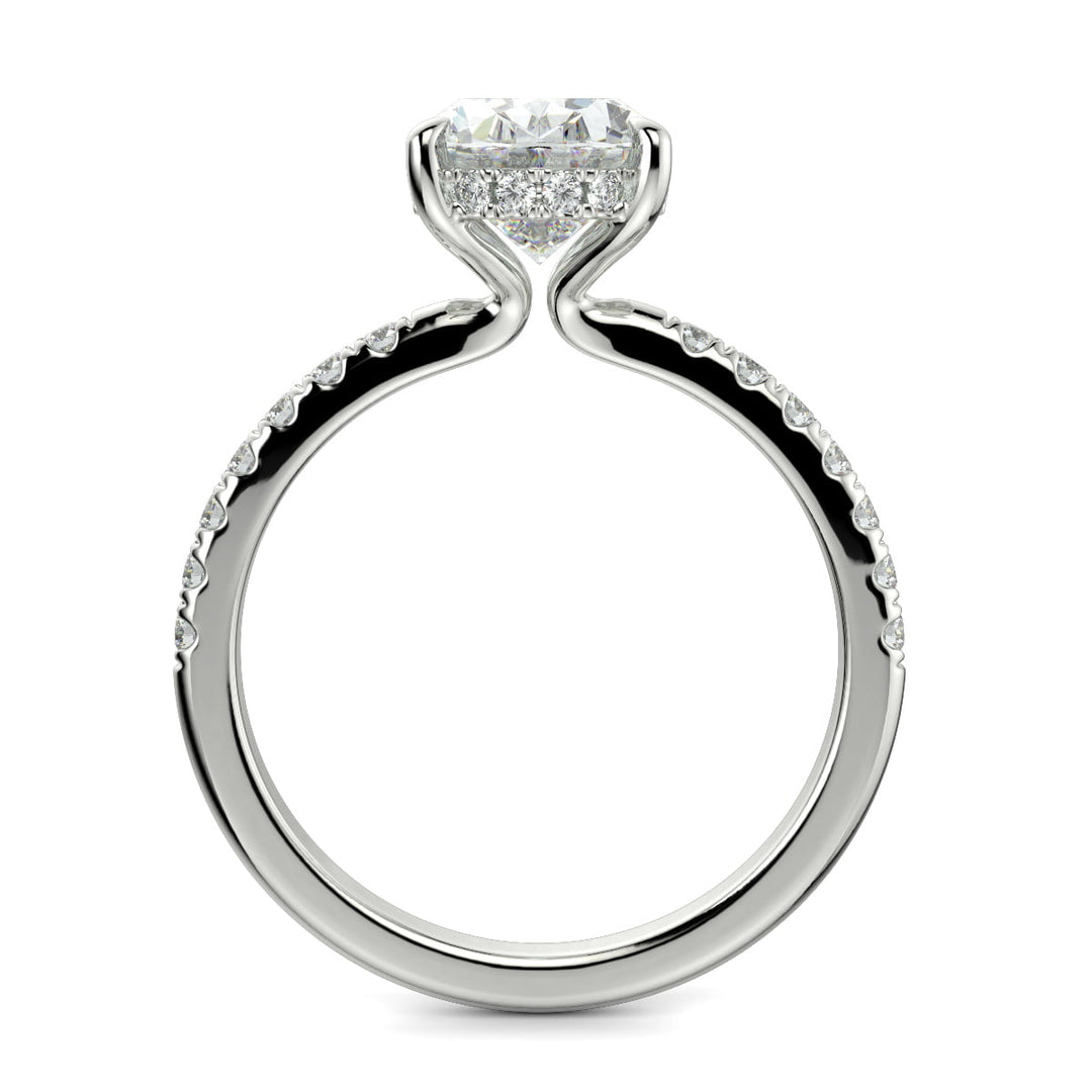 Nicollette Oval Cut Pave Hidden Halo 4 Prong Claw Set Engagement Ring Setting