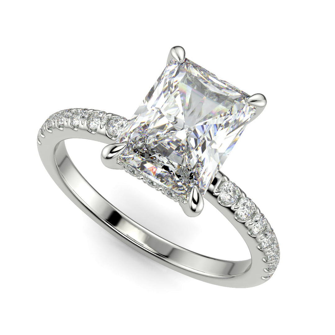 Nicollette Radiant Cut Pave Hidden Halo 4 Prong Claw Set Engagement Ring Setting