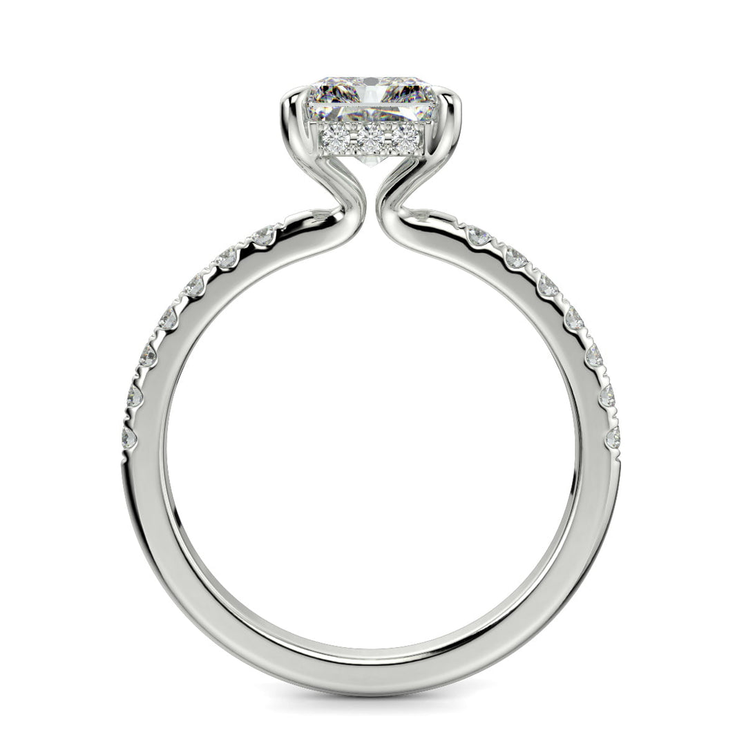 Nicollette Radiant Cut Pave Hidden Halo 4 Prong Claw Set Engagement Ring Setting