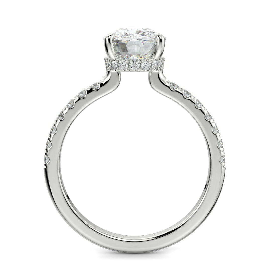 Pauline Cushion Cut Pave Hidden Halo 4 Prong Claw Set Engagement Ring Setting