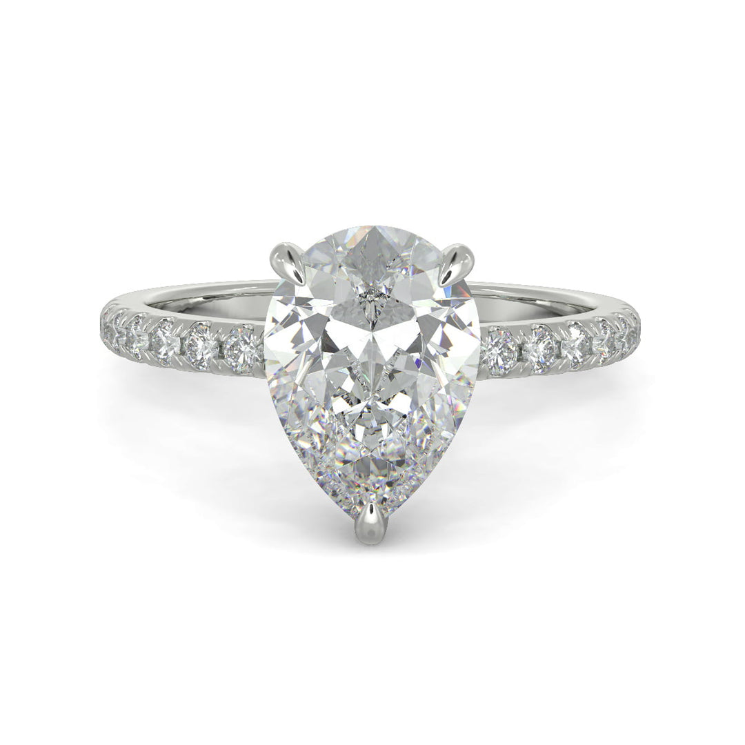 Pauline Pear Cut Pave Hidden Halo 4 Prong Claw Set Engagement Ring Setting