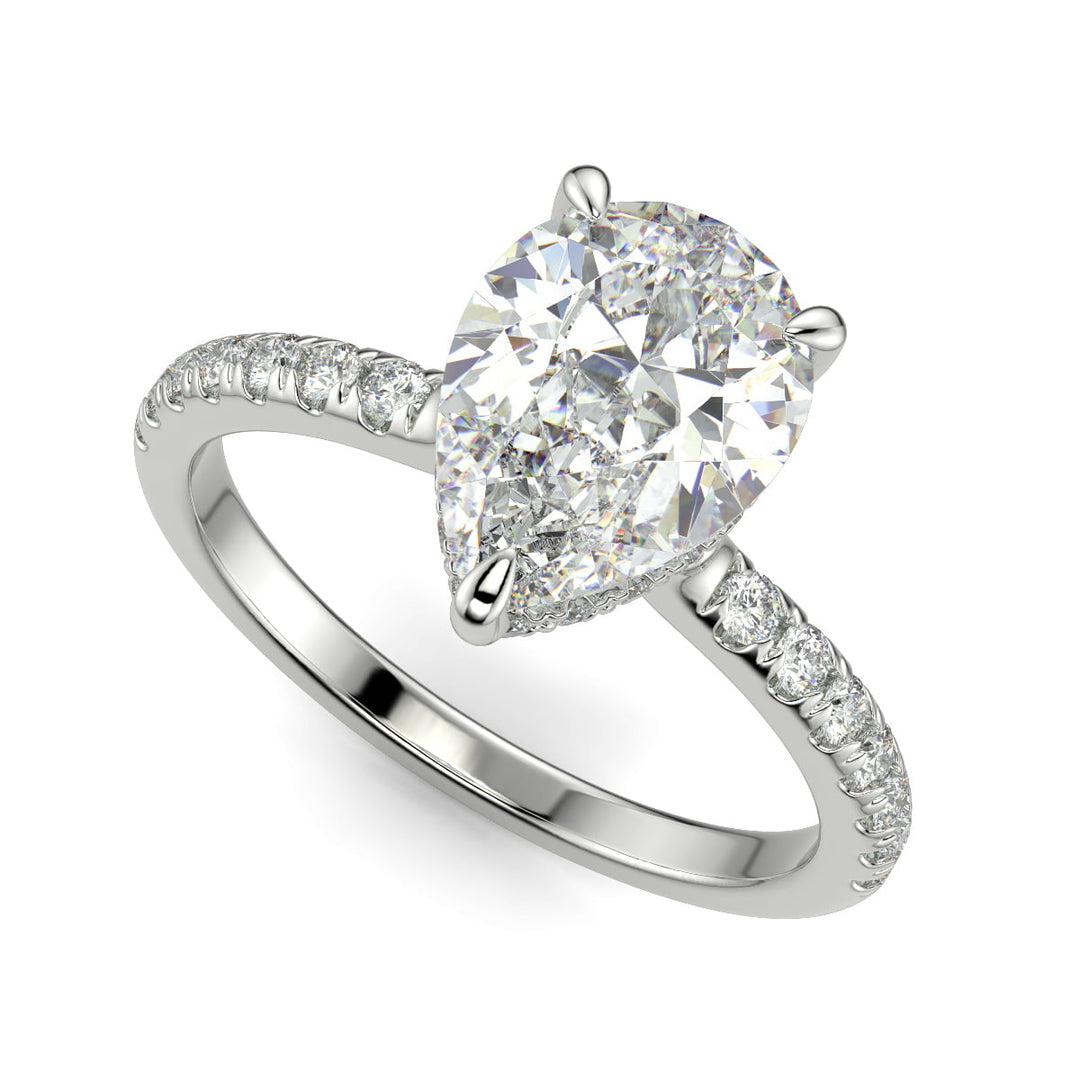 Pauline Pear Cut Pave Hidden Halo 4 Prong Claw Set Engagement Ring Setting
