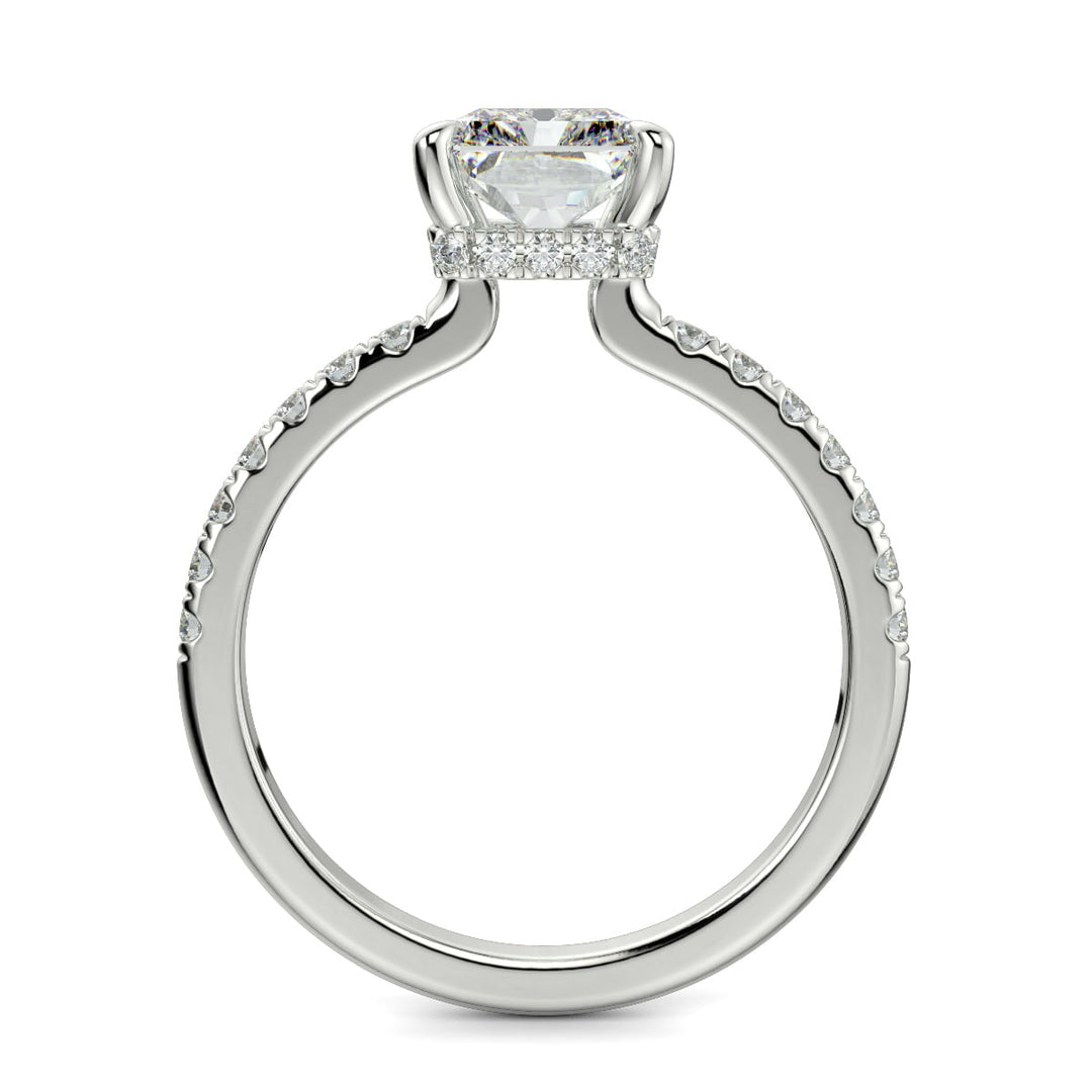 Pauline Radiant Cut Pave Hidden Halo 4 Prong Claw Set Engagement Ring Setting