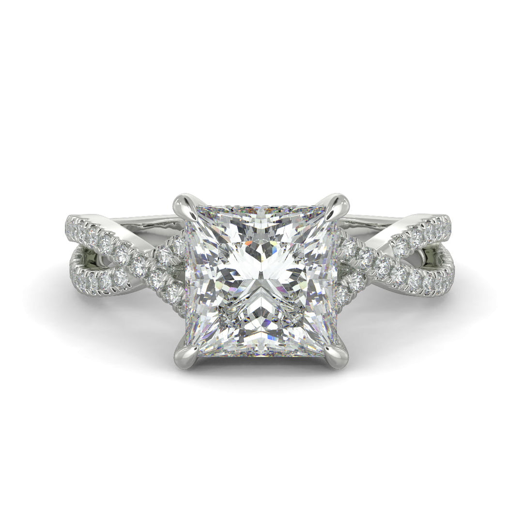 Rosalee Princess Cut Pave Split Shank Twist Claw Set Engagement Ring Setting