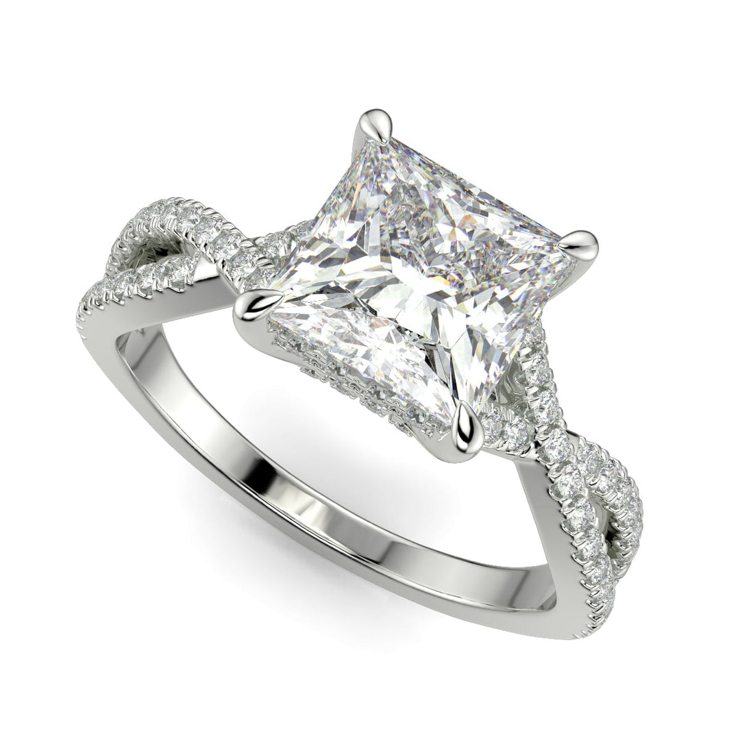 Rosalee Princess Cut Pave Split Shank Twist Claw Set Engagement Ring Setting