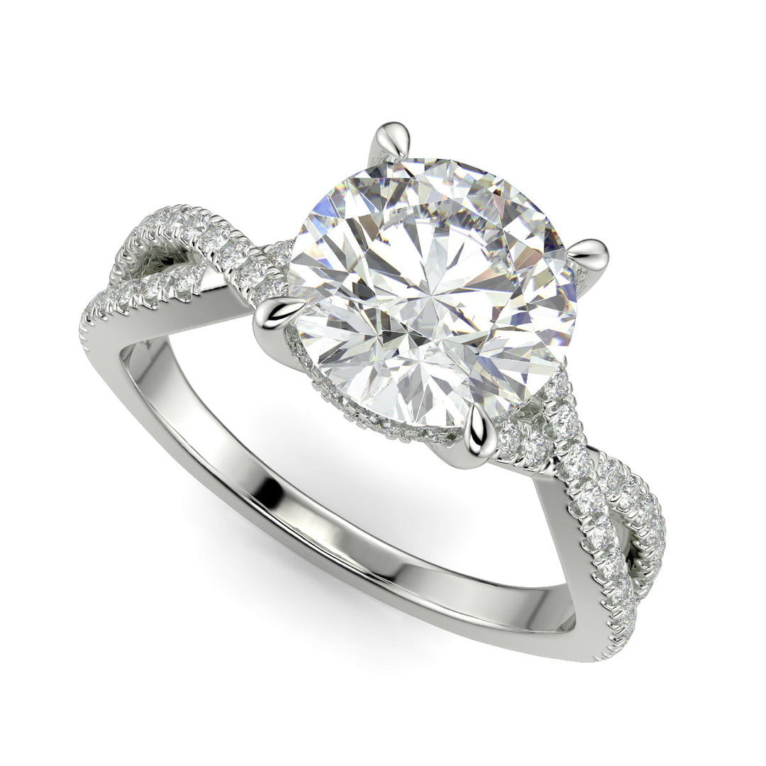 Rosalee Round Cut Pave Split Shank Twist Claw Set Engagement Ring Setting