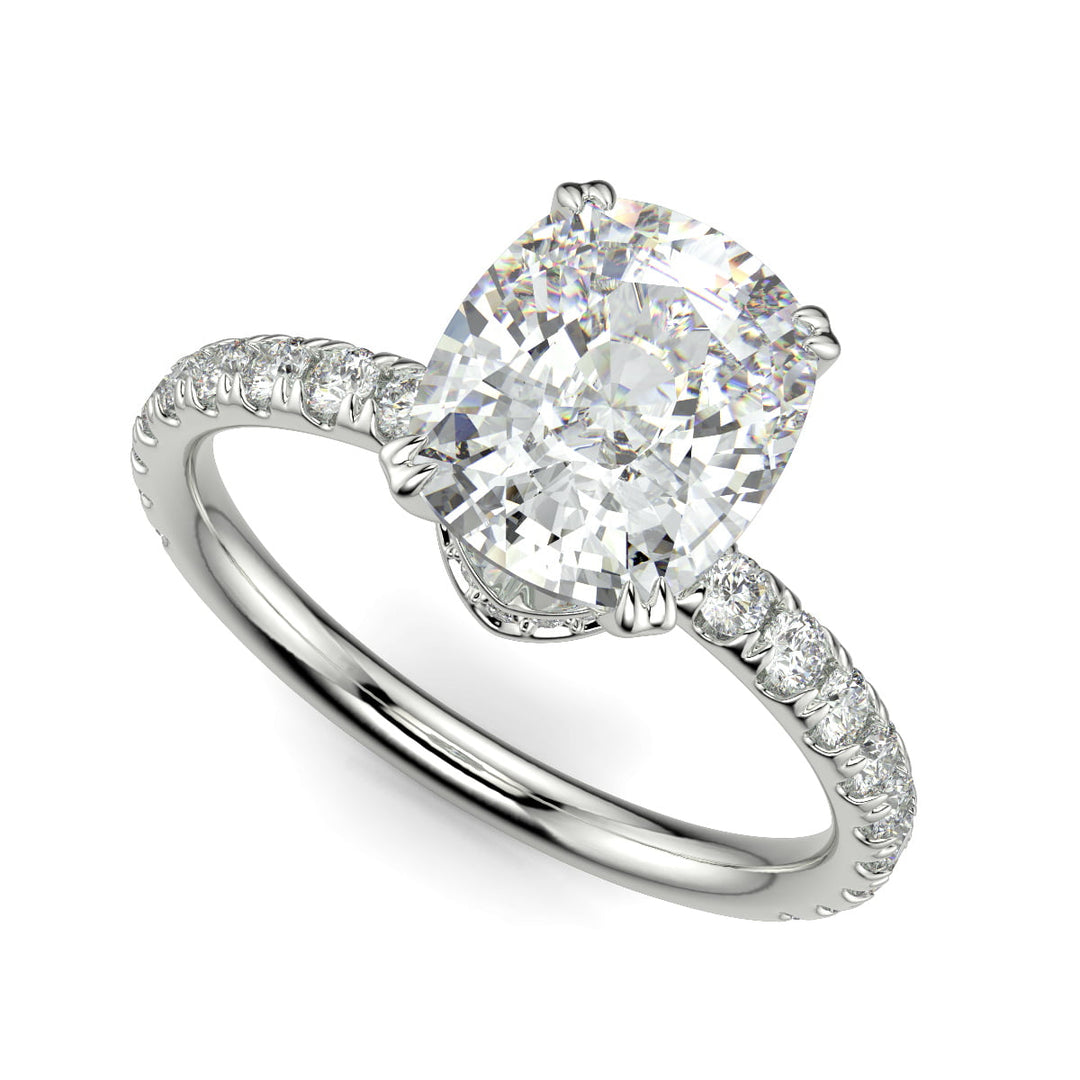 Sylvie Cushion Cut Pave Hidden Halo 4 Prong Claw Set Engagement Ring Setting