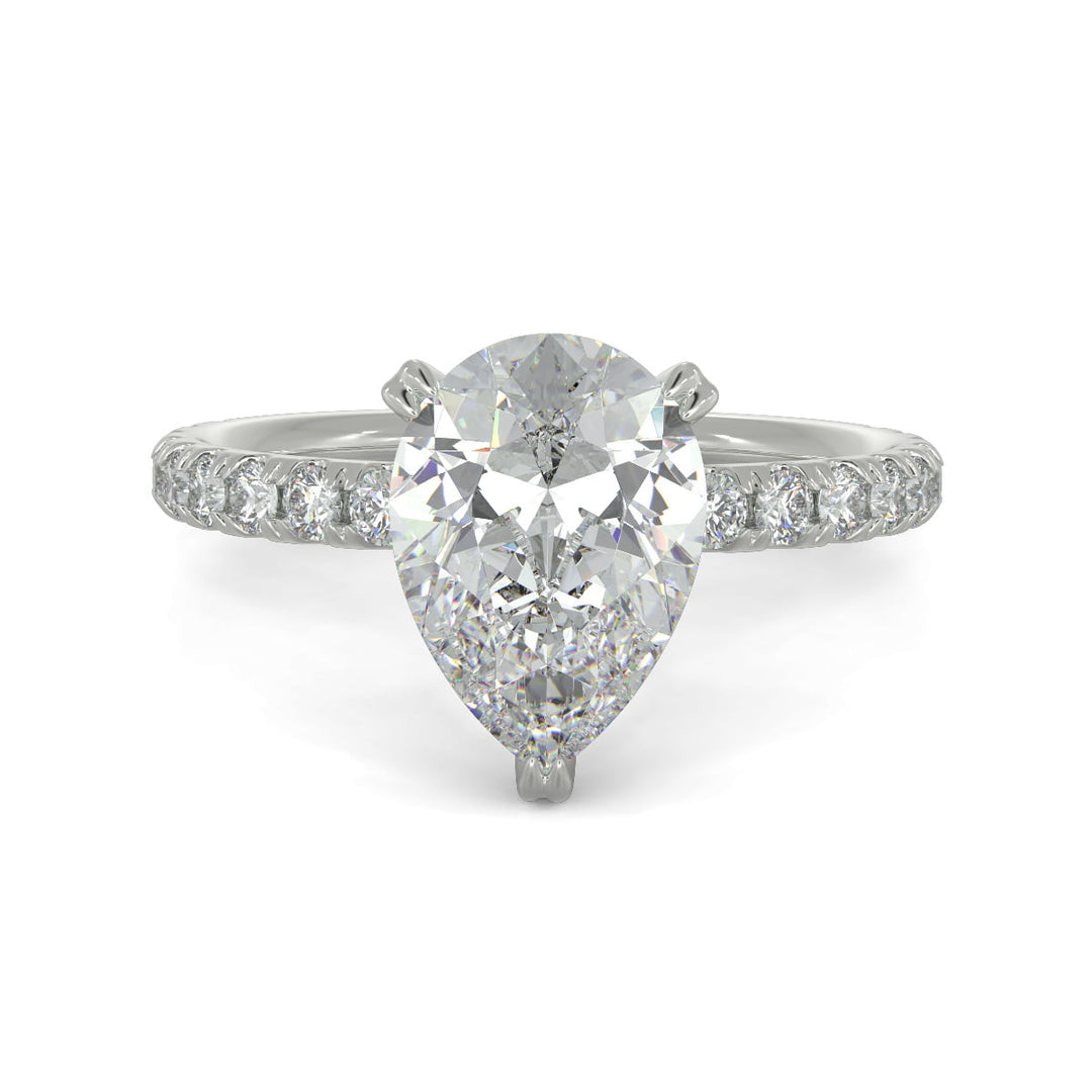 Sylvie Pear Cut Pave Hidden Halo 4 Prong Claw Set Engagement Ring Setting