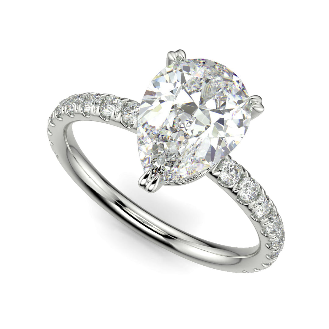 Sylvie Pear Cut Pave Hidden Halo 4 Prong Claw Set Engagement Ring Setting