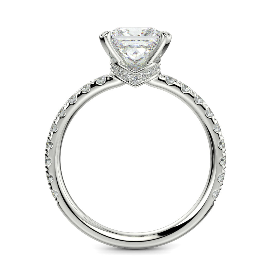 Sylvie Princess Cut Pave Hidden Halo 4 Prong Claw Set Engagement Ring Setting