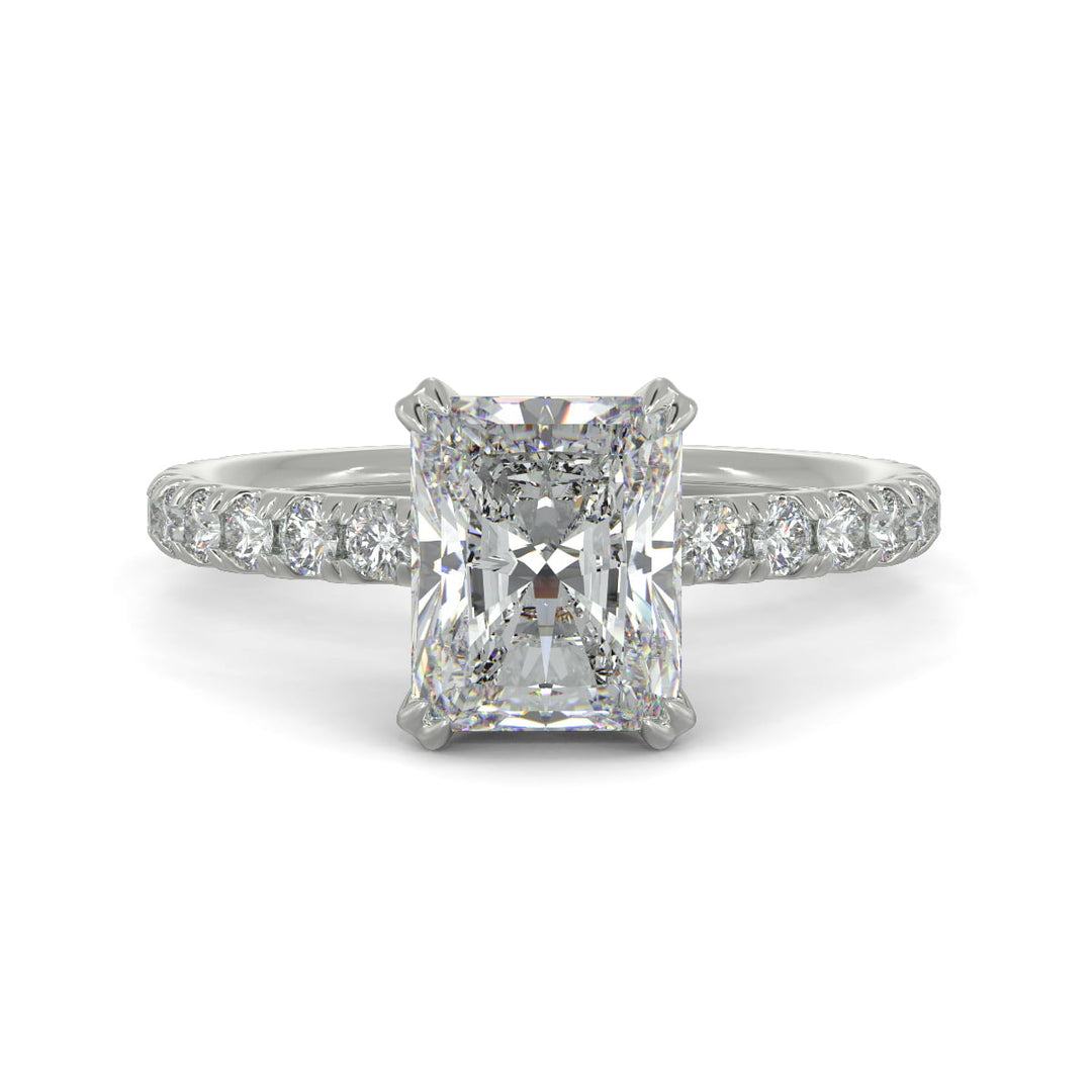 Sylvie Radiant Cut Pave Hidden Halo 4 Prong Claw Set Engagement Ring Setting