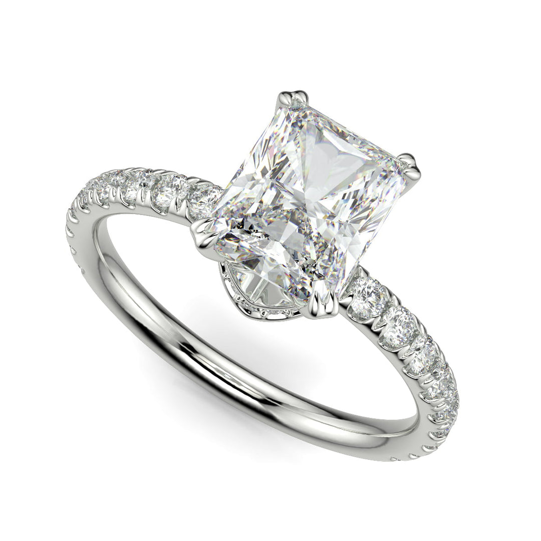 Sylvie Radiant Cut Pave Hidden Halo 4 Prong Claw Set Engagement Ring Setting