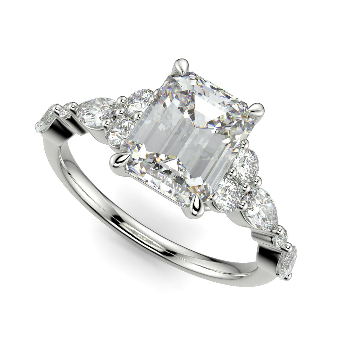Carissa Emerald Cut Pave Shared Prong Claw Set Engagement Ring Setting