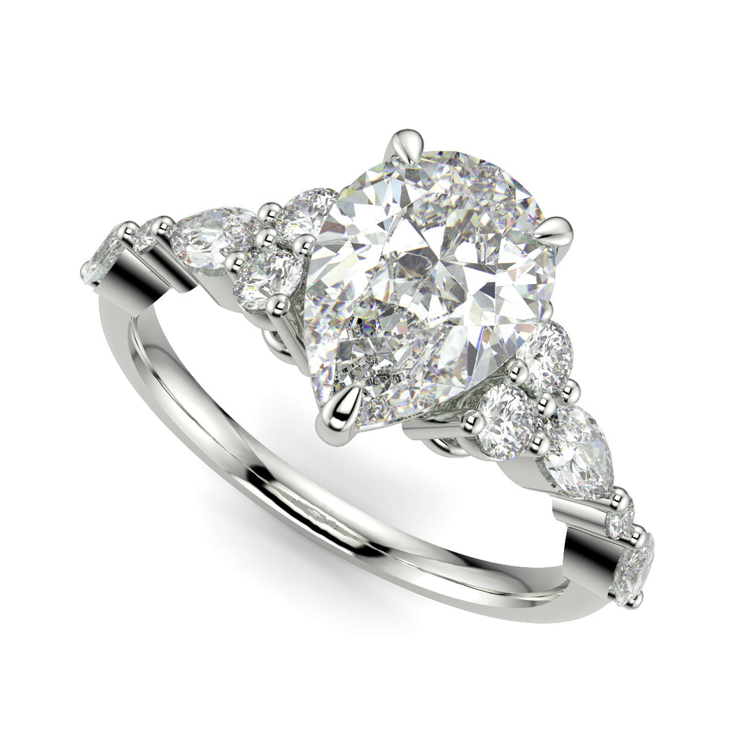 Carissa Pear Cut Pave Shared Prong Claw Set Engagement Ring Setting