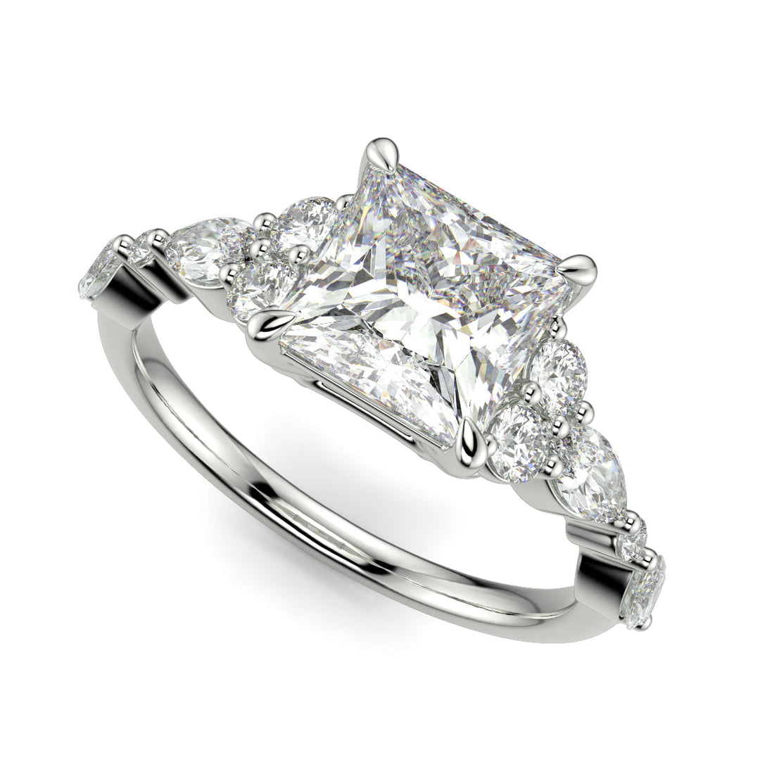 Carissa Princess Cut Pave Shared Prong Claw Set Engagement Ring Setting