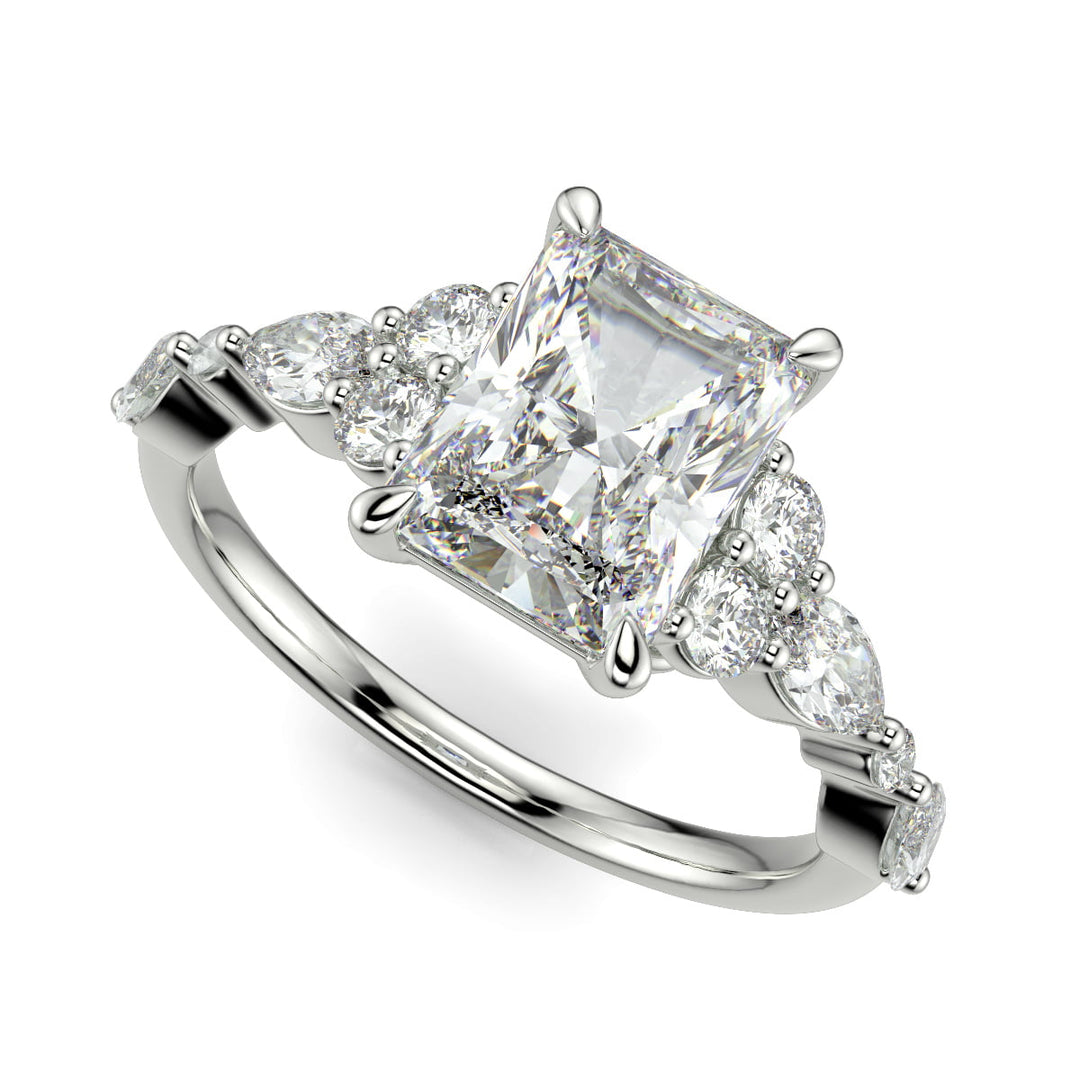 Carissa Radiant Cut Pave Shared Prong Claw Set Engagement Ring Setting