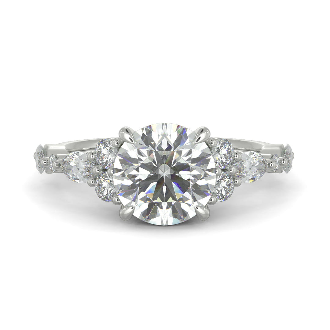 Carissa Round Cut Pave Shared Prong Claw Set Engagement Ring Setting