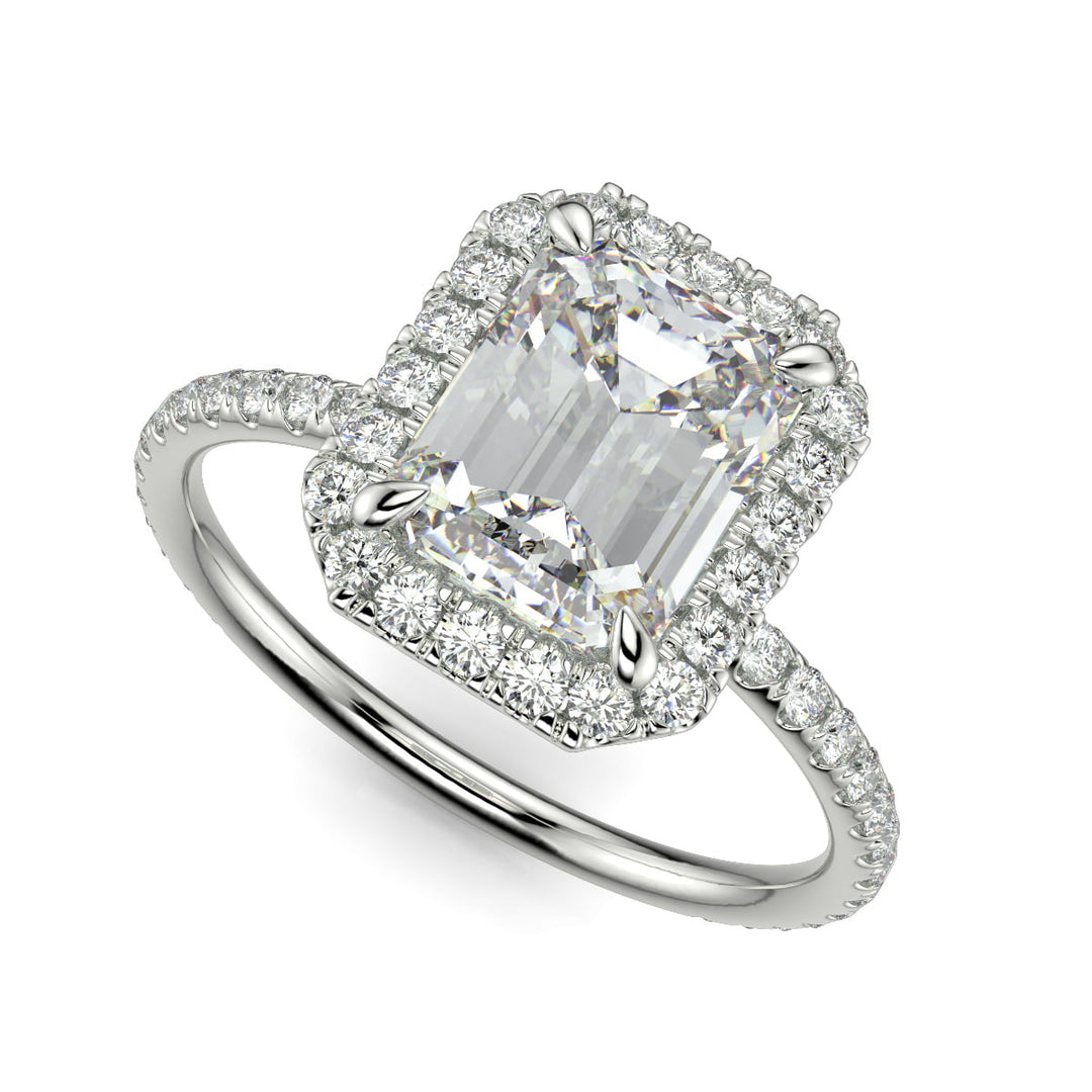 Hanna Emerald Cut Pave Halo 4 Prong Claw Set Engagement Ring Setting
