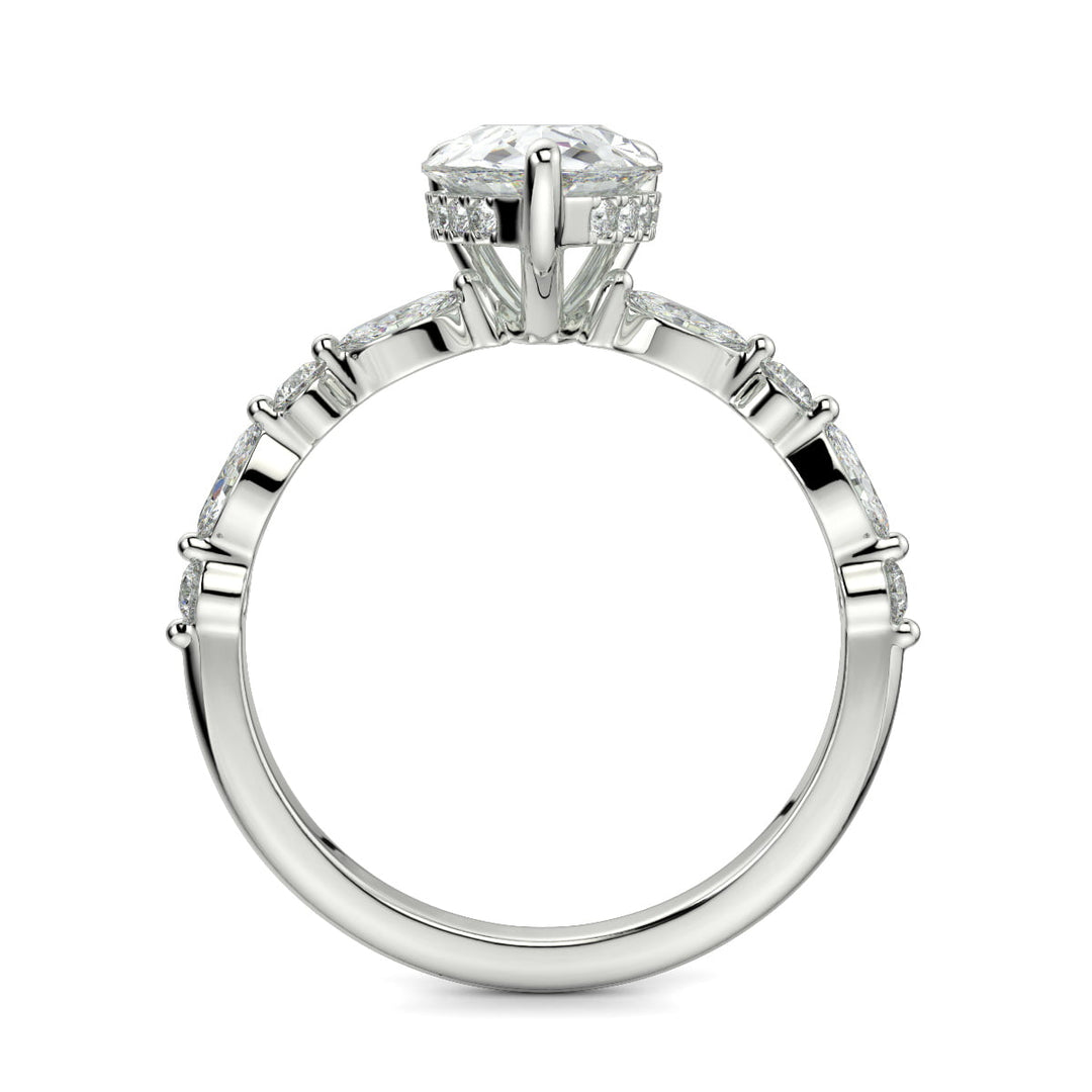 Julija Pear Cut Pave Hidden Halo Shared Prong Engagement Ring