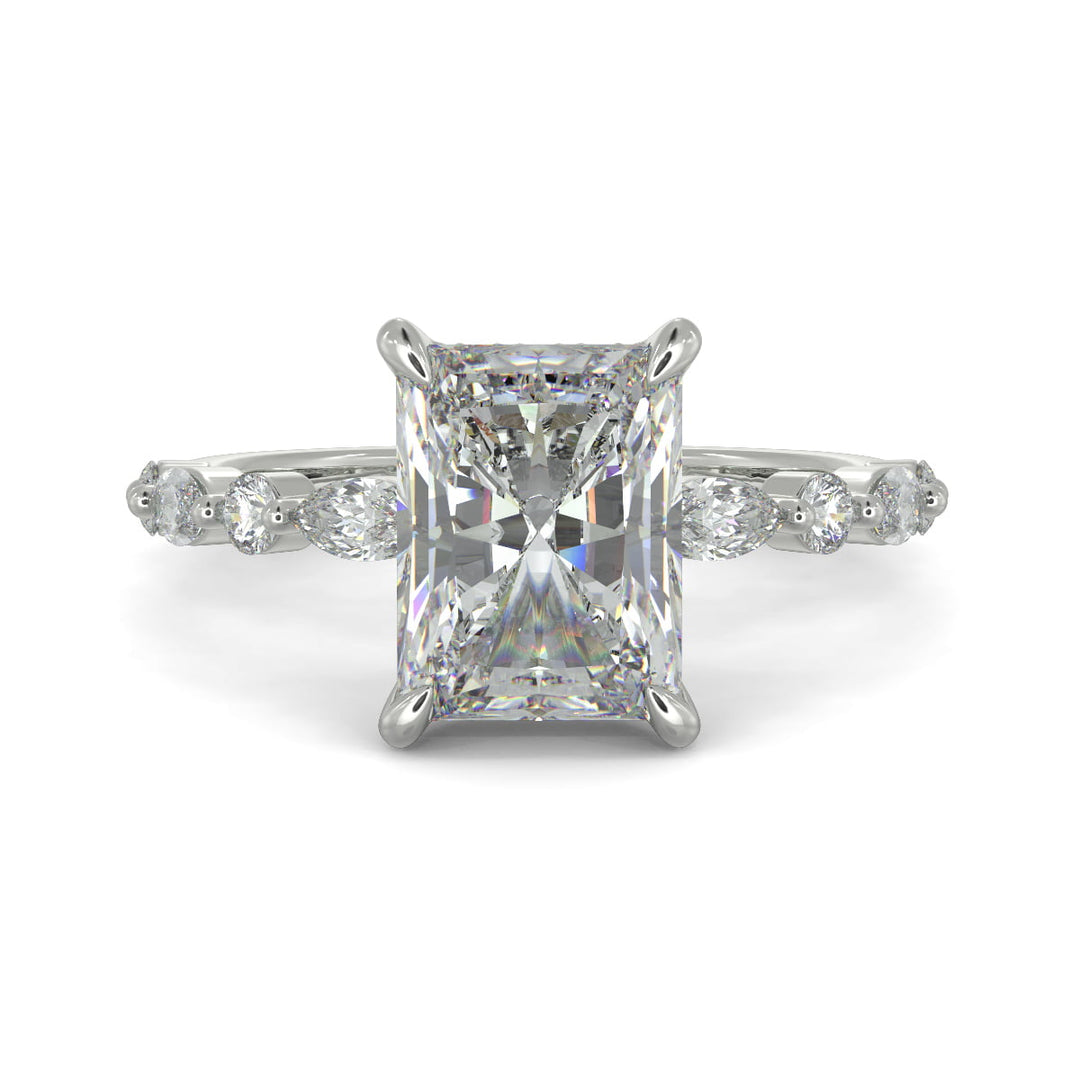 Julija Radiant Cut Pave Hidden Halo Shared Prong Claw Set Ring