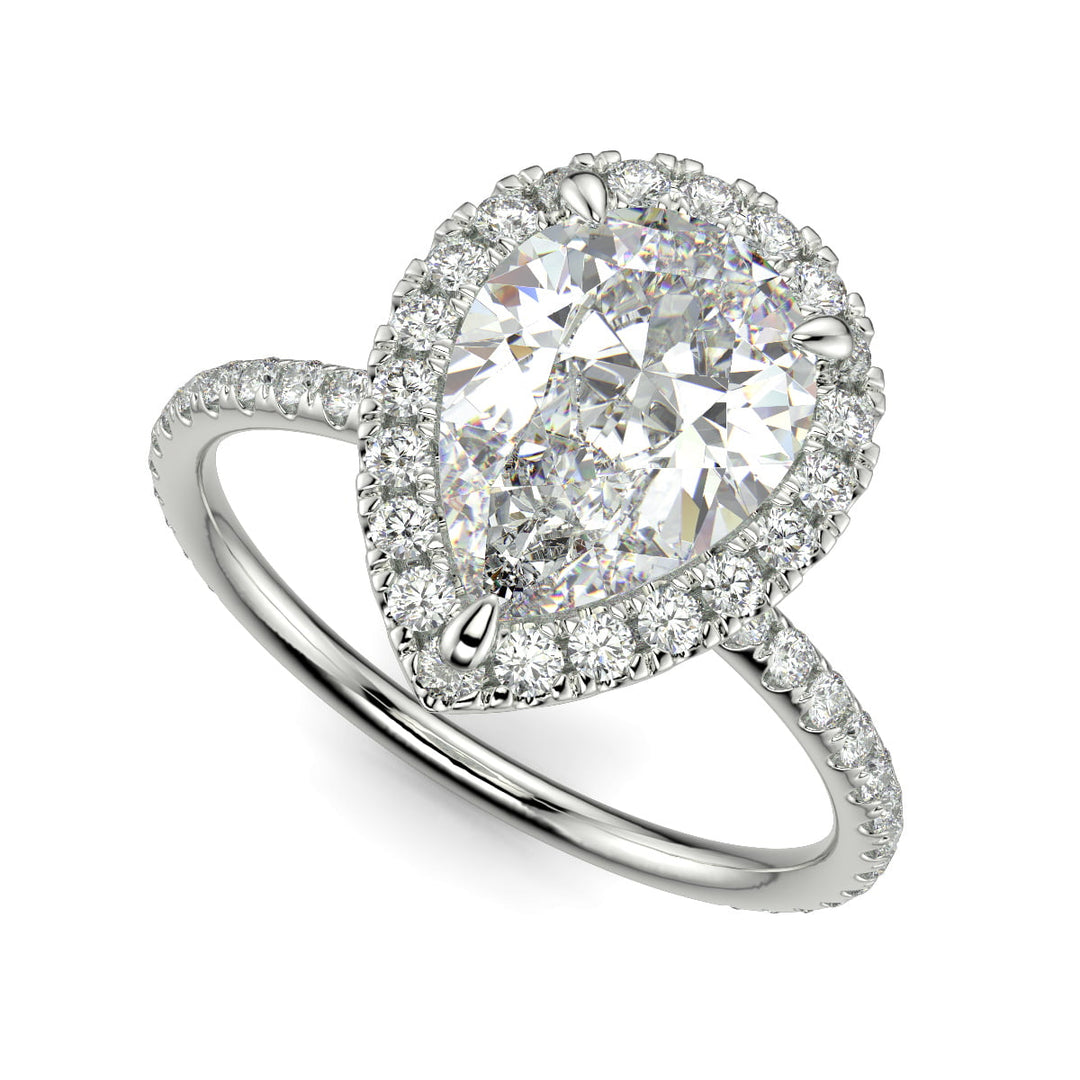 Catalina Pear Cut Pave Halo 4 Prong Claw Set Engagement Ring