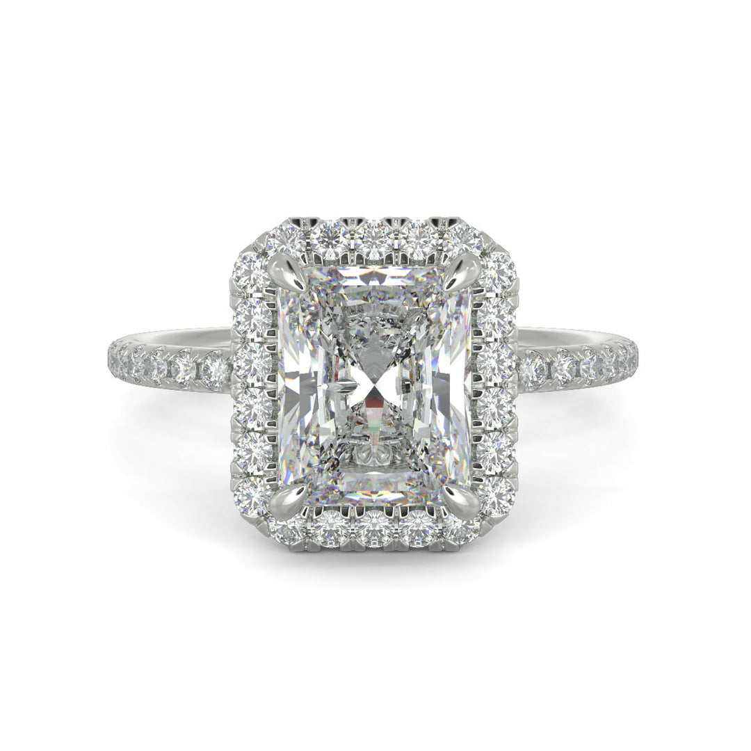Catalina Radiant Cut Halo 4 Prong Claw Set Engagement Ring