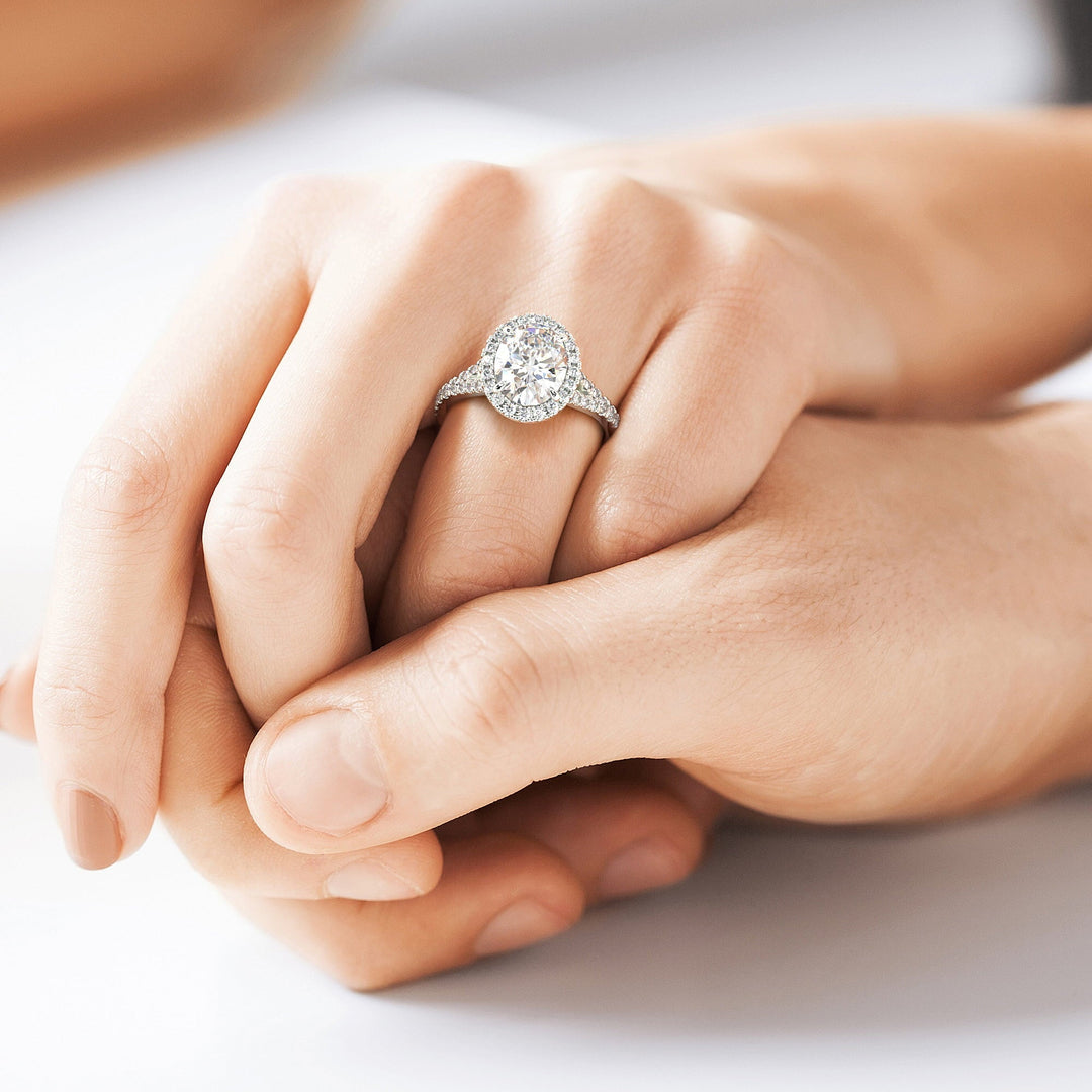 Luciana Oval Cut Halo Split Claw Set Engagement Ring - Nivetta