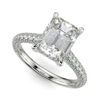 Load image into Gallery viewer, Emilia Emerald Cut Pave Halo 4 Prong Claw Set Engagement Ring

