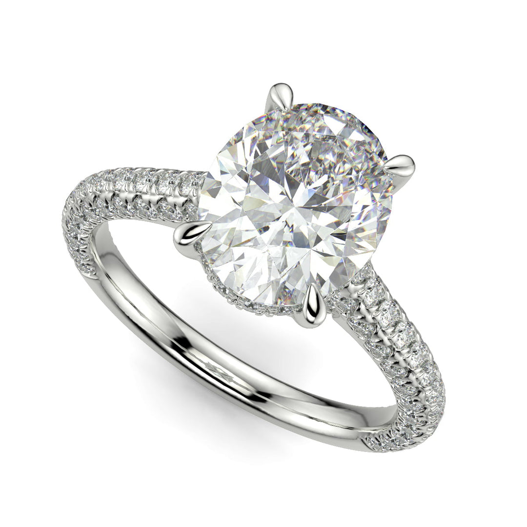 Emilia Oval Cut Pave Hidden Halo 4 Prong Claw Engagement Ring