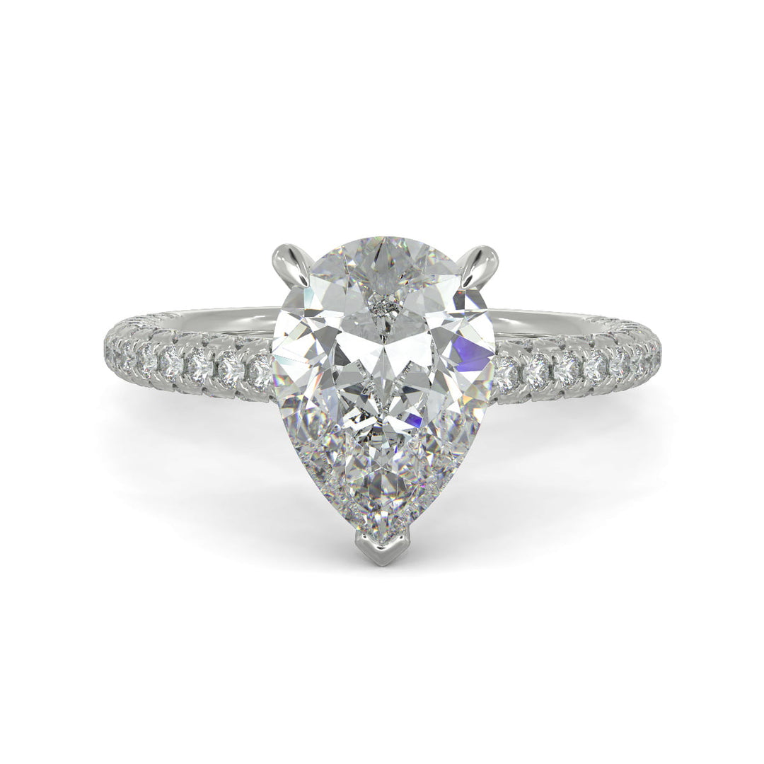 Emilia Pear Cut Pave Hidden Halo 4 Prong Claw Engagement Ring