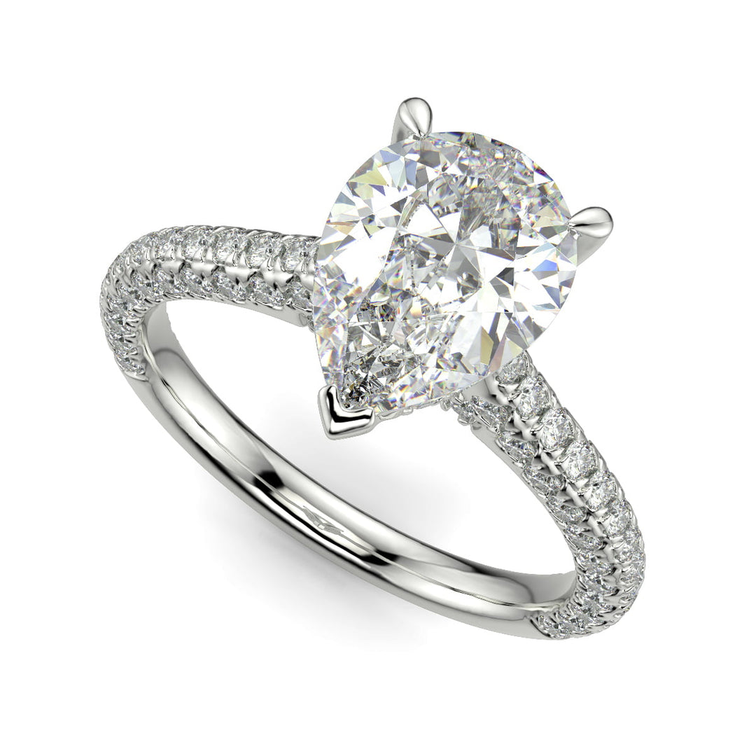 Emilia Pear Cut Pave Hidden Halo 4 Prong Claw Engagement Ring