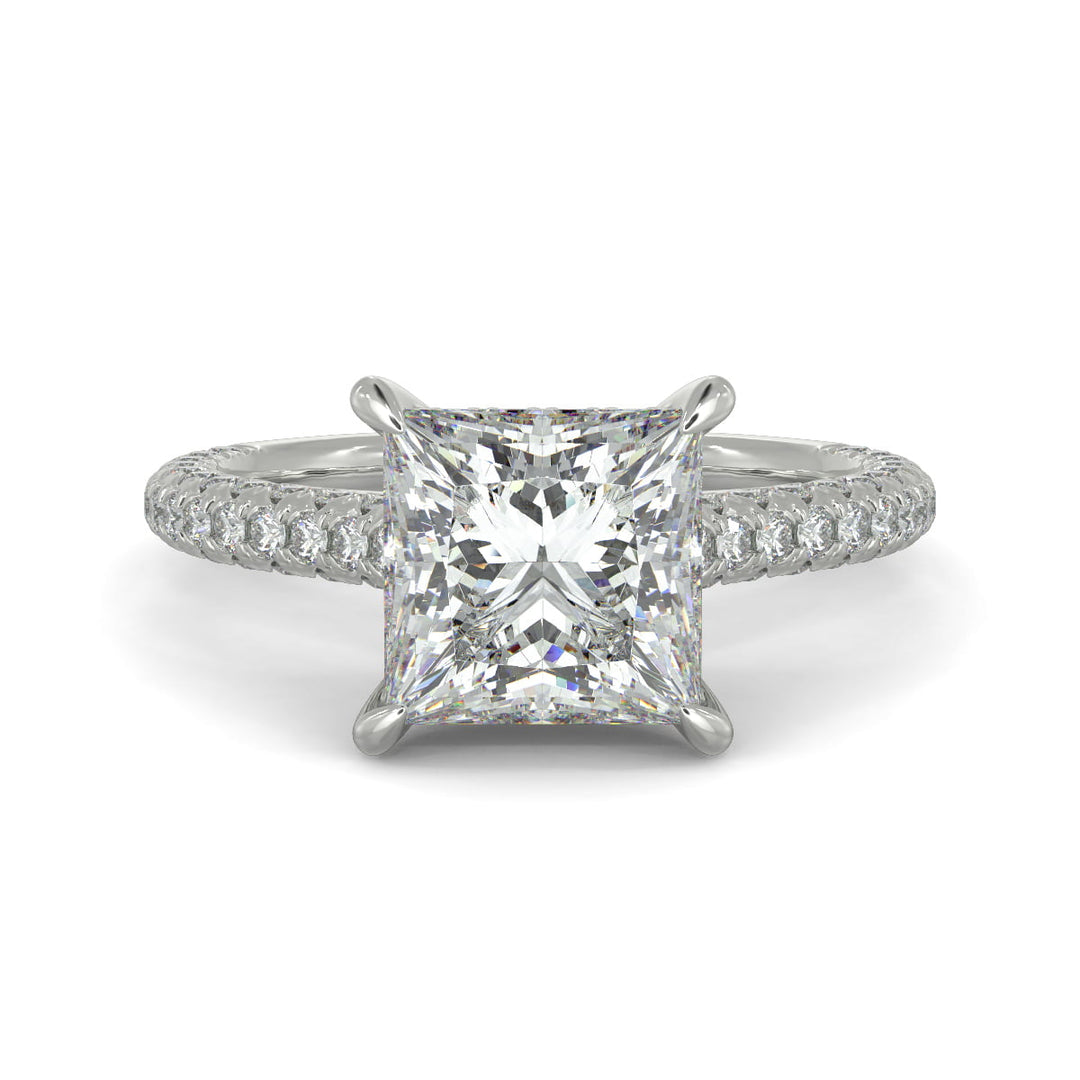 Emilia Princess Cut Pave Halo 4 Prong Claw Set Engagement Ring