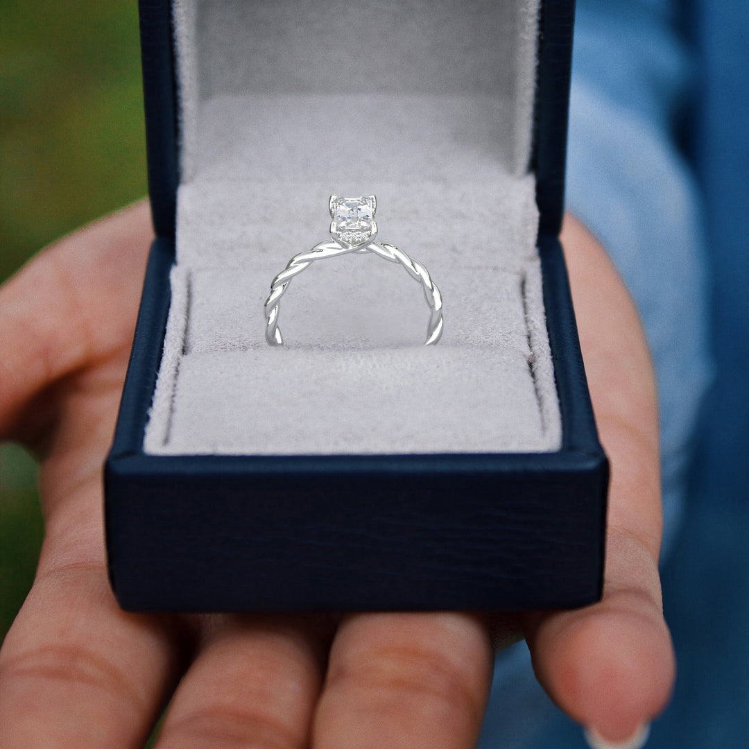 Olivia Emerald Cut Rope Hidden Halo Twist Claw Set Engagement Ring Setting