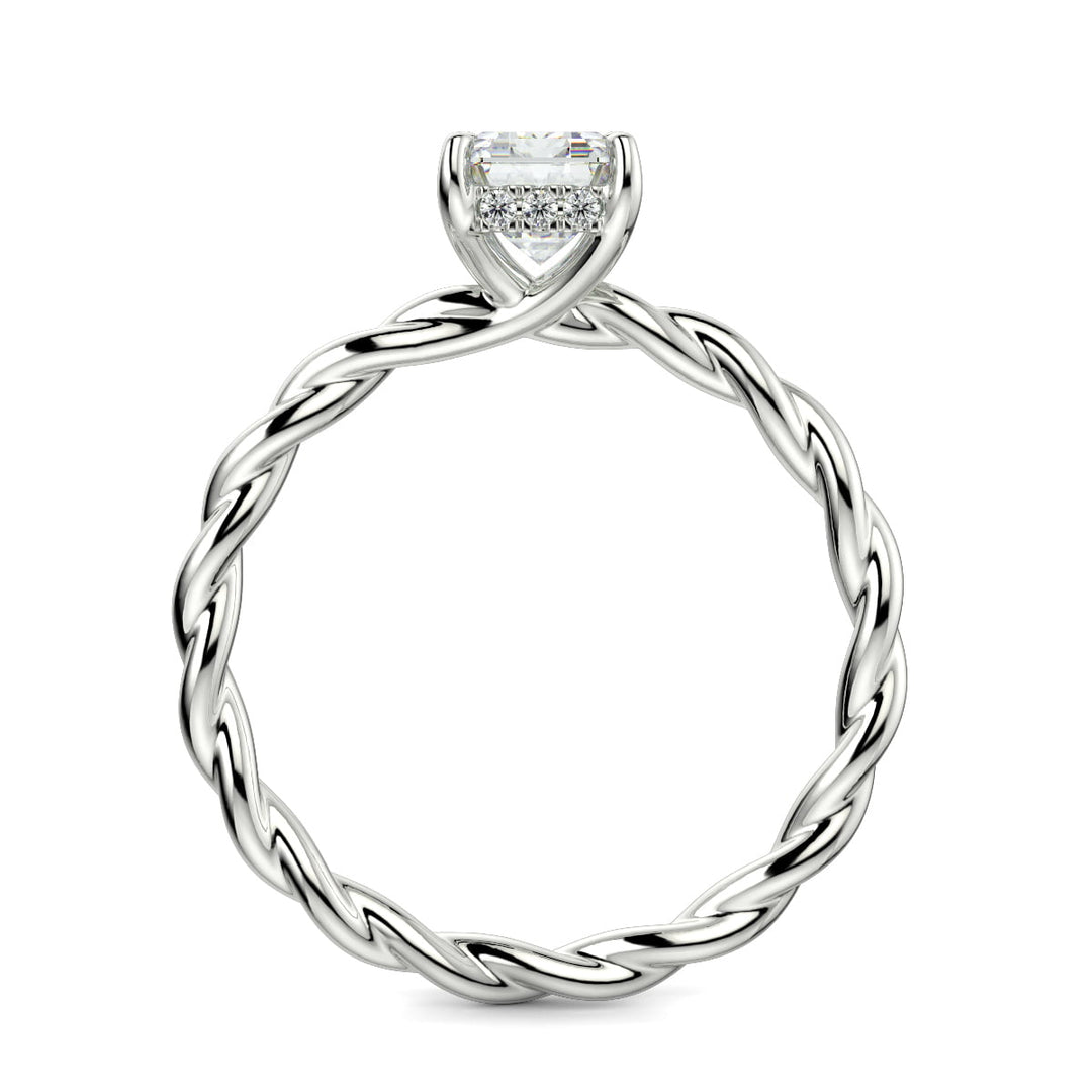 Olivia Emerald Cut Rope Hidden Halo Twist Claw Set Engagement Ring Setting