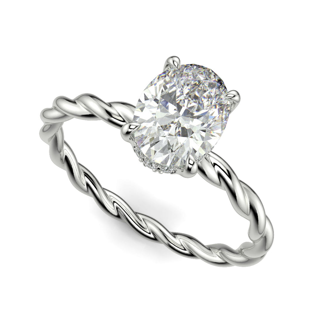 Olivia Oval Cut Rope Hidden Halo Twist Claw Set Engagement Ring Setting