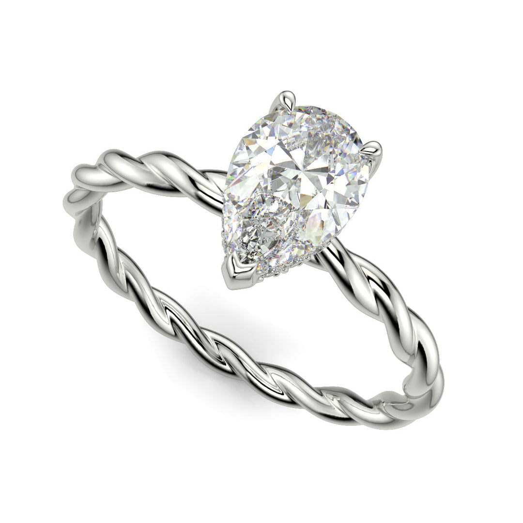 Olivia Pear Cut Rope Hidden Halo Twist Claw Set Engagement Ring Setting