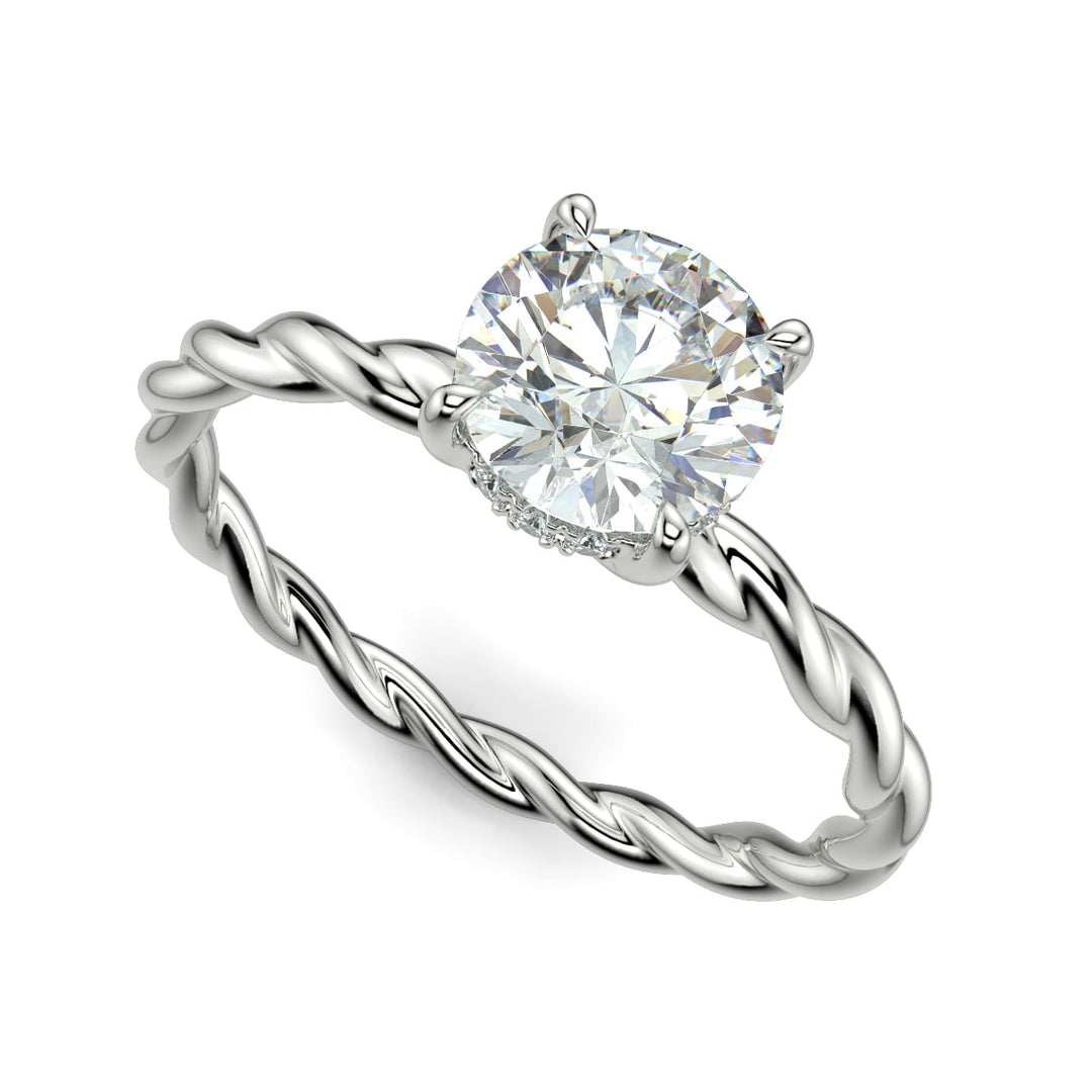 Olivia Round Cut Rope Hidden Halo Twist Claw Set Engagement Ring Setting