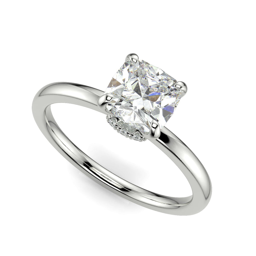 Valeria Cushion Cut Hidden Halo Solitaire 4 Prong Claw Set Engagement Ring Setting