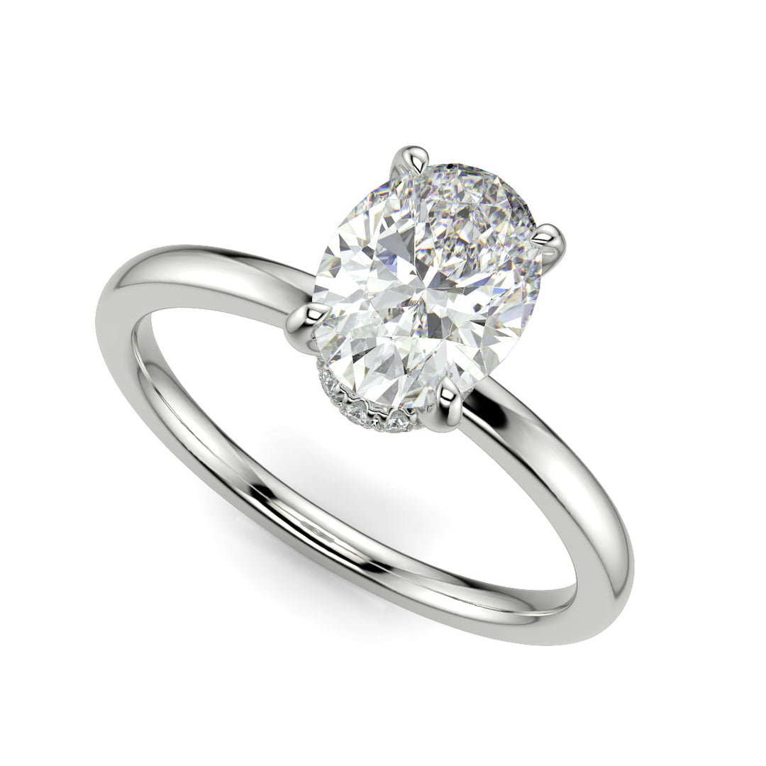 Valeria Oval Cut Hidden Halo Solitaire 4 Prong Claw Set Engagement Ring Setting