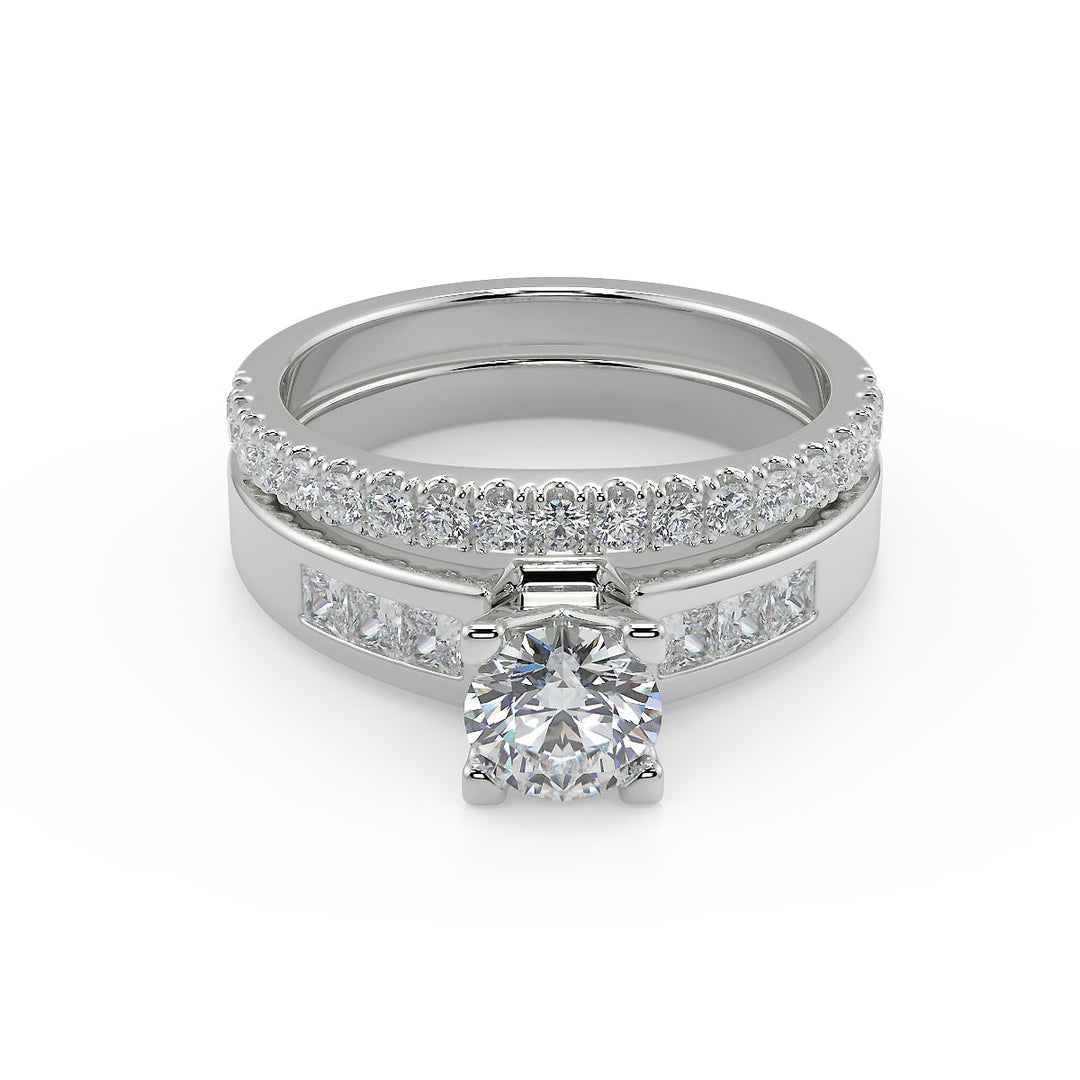 Isabel Four Prong Channel Set Round Cut Diamond Engagement Ring