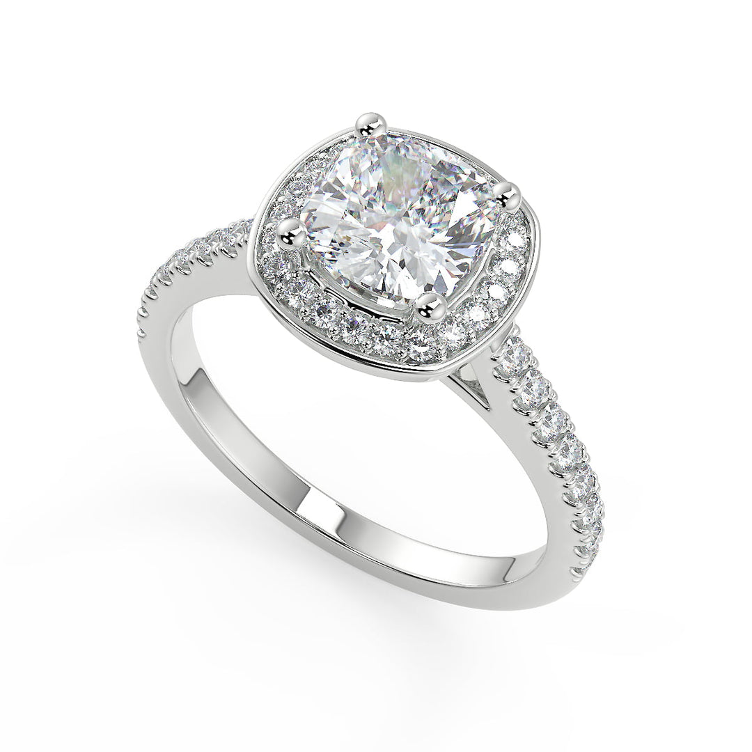Celeste Halo French Pave Cushion Cut Diamond Engagement Ring