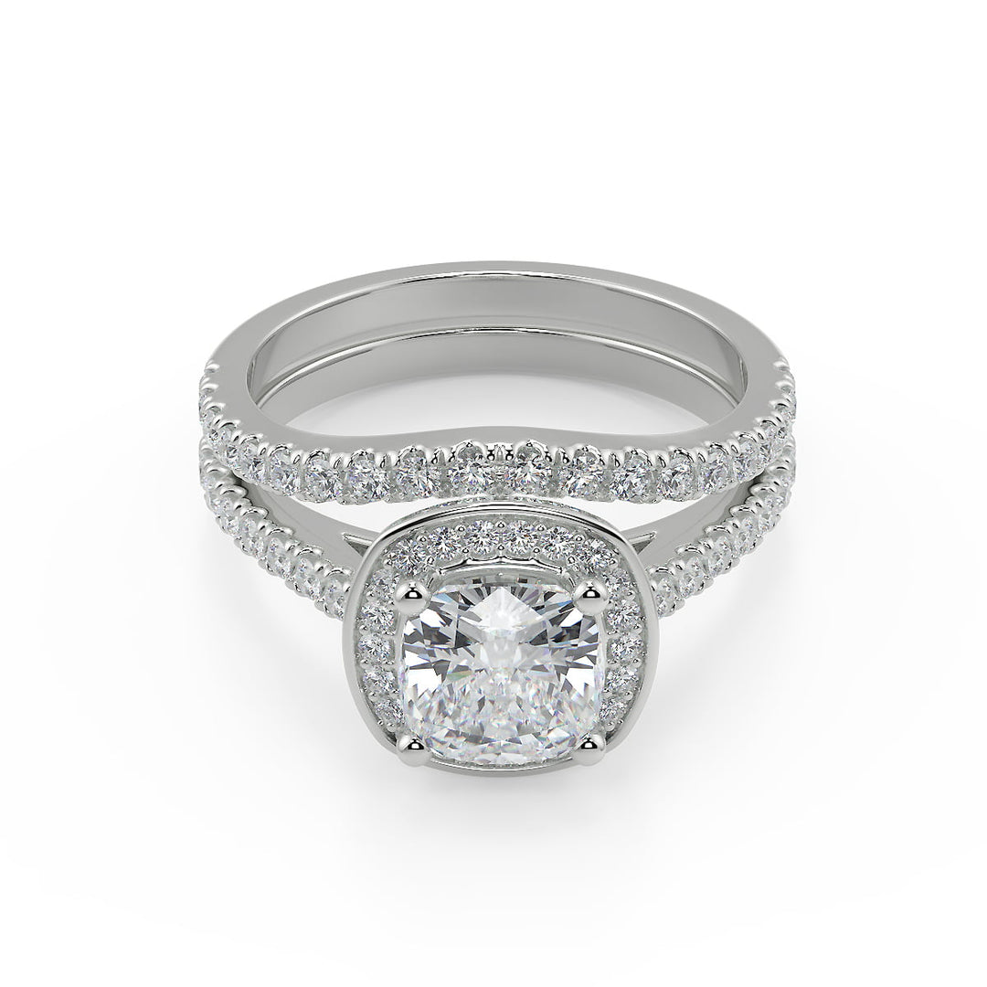 Celeste Halo French Pave Cushion Cut Diamond Engagement Ring