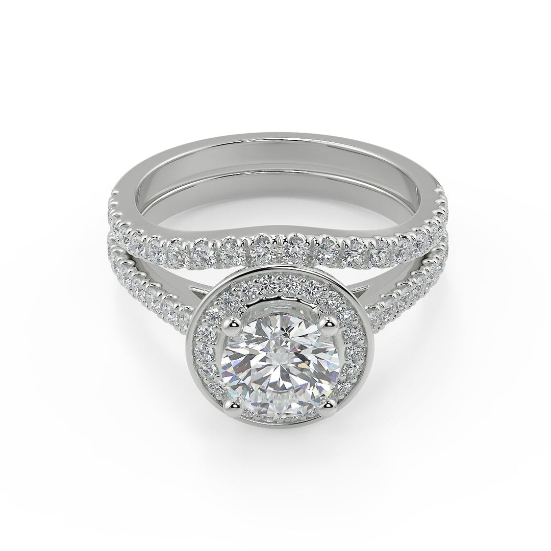 Kathryn Halo French Pave Round Cut Diamond Engagement Ring