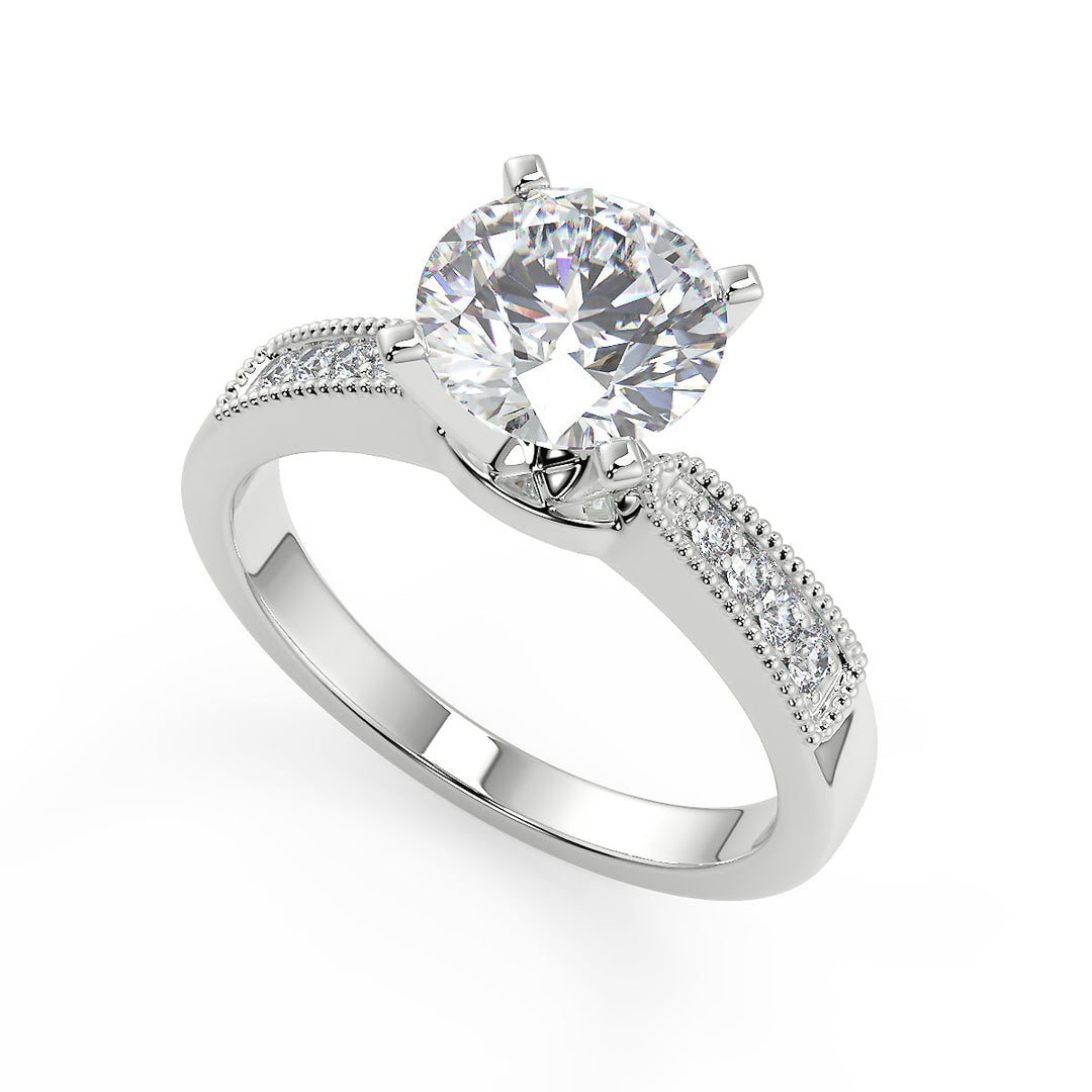 Jessica Four Prong Milgrain Round Cut Diamond Engagement Ring